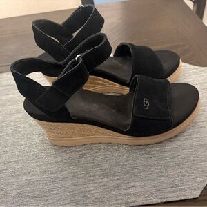 UGG Black and Tan Wedge Sandals
